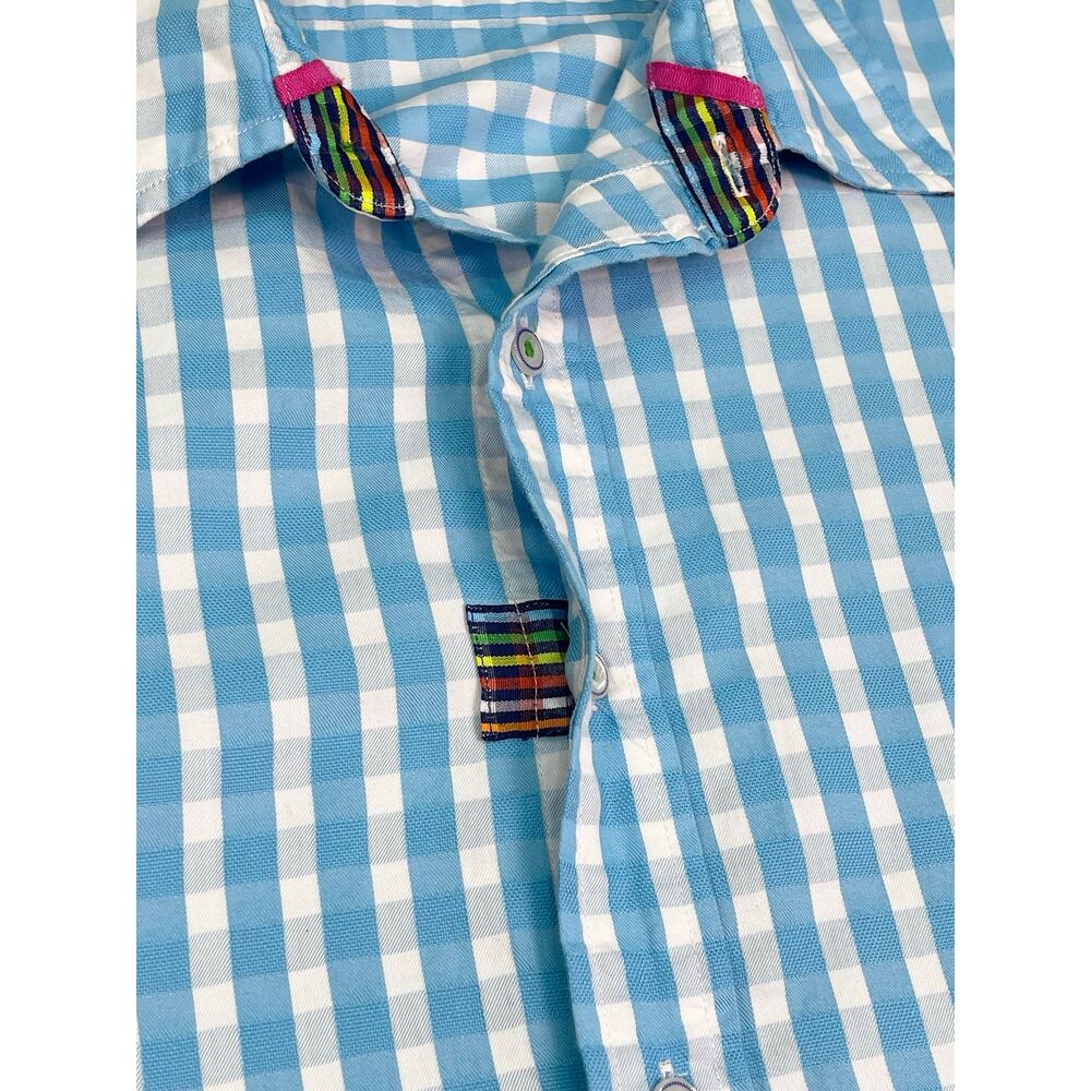 Robert Graham Blue White Gingham Check Long Sleeve Button Up Dress Shirt Size XL - Picture 4 of 11